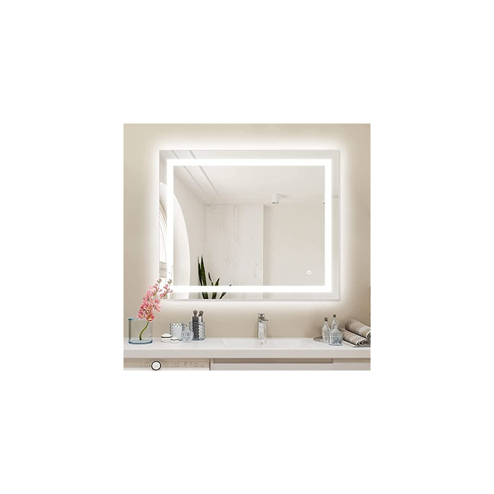 Bathroom Mirror for Wall– 36x30 Inch LED Mirror WaterSong Anti-Fog Bathroom Makeup Mirror with Memory Settings, Vanity Mirror