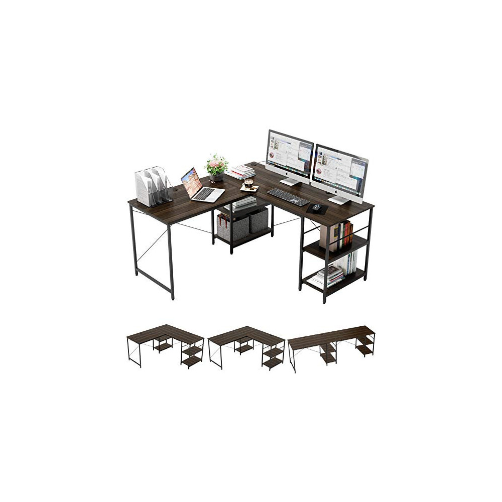 Bestier L Shaped Desk with Shelves 95.2 Inch Reversible Corner Computer Desk or 2 Person Long Table for Home Office Large Gam