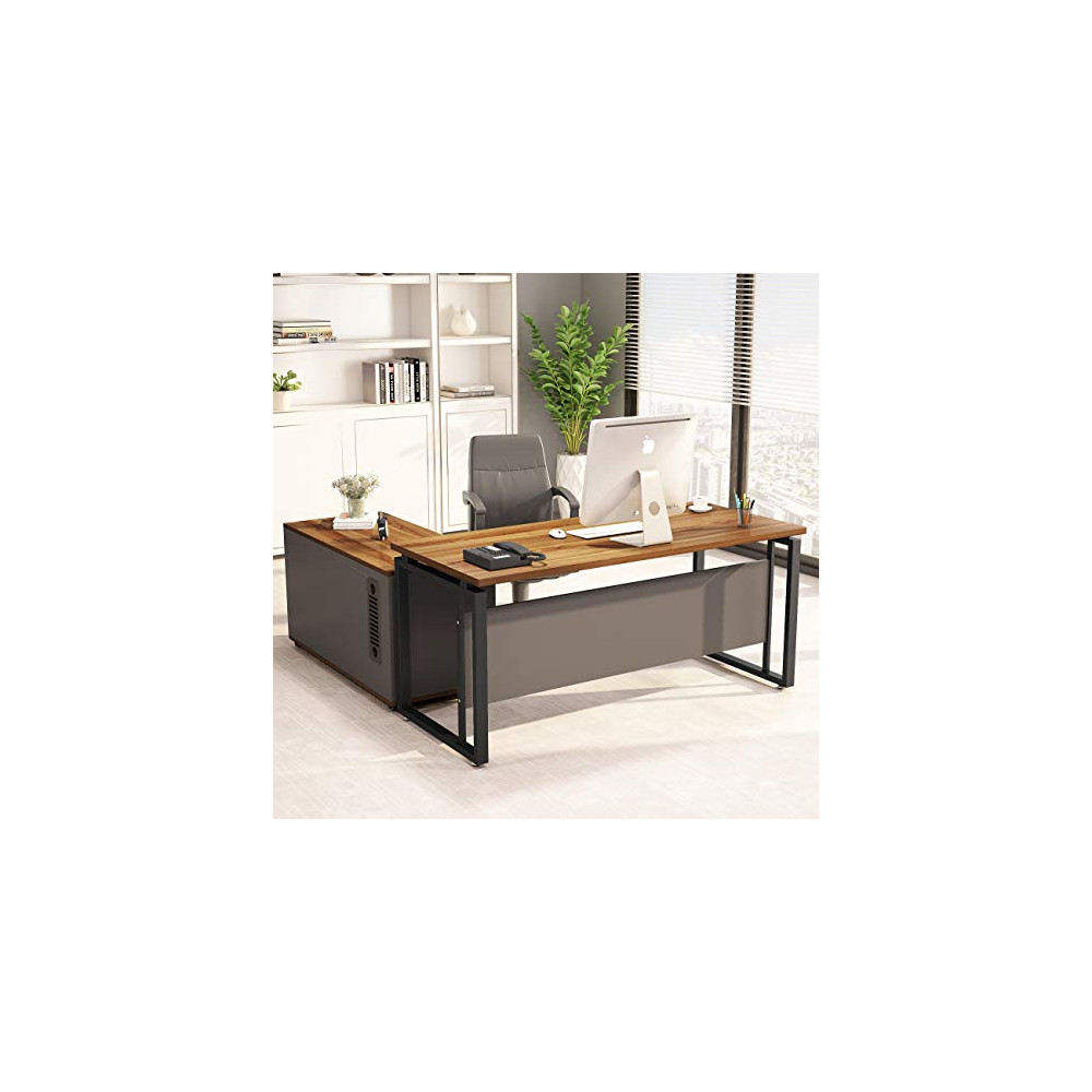 LITTLE TREE L-Shaped Computer Desk, 55" Executive Desk Business Furniture with 39” File Cabinet Storage Mobile Printer Filing