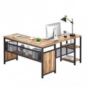 FATORRI L Shaped Computer Desk, Industrial Office Desk with Shelves, Rustic Wood and Metal Corner Desk for Home Office  Rusti