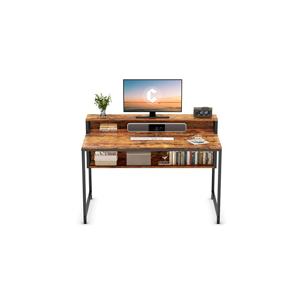 Cubiker Computer Home Office Desk, 47" Small Desk Table with Storage Shelf and Bookshelf, Study Writing Table Modern Simple S
