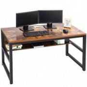 TOPSKY Computer Desk with Bookshelf/Metal Hole Cable Cover 1.18" Thick Desk  55", Rustic Brown 