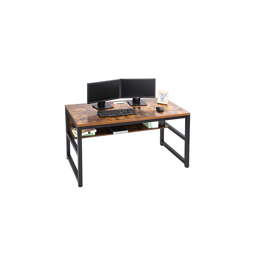 TOPSKY Computer Desk with Bookshelf/Metal Hole Cable Cover 1.18" Thick Desk  55", Rustic Brown 