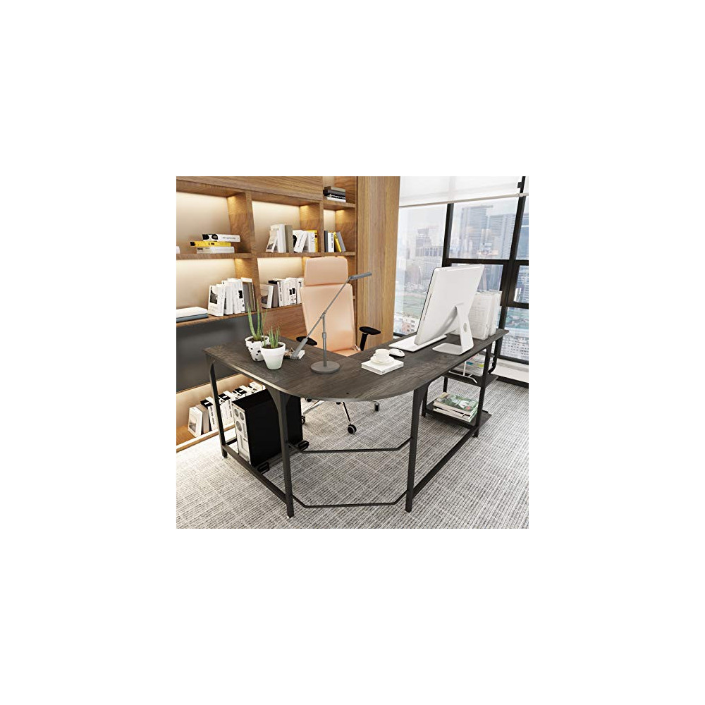 Teraves Reversible L Shaped Desk with Shelves Round Corner Universe
