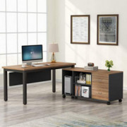 Tribesigns L-Shaped Computer Desk with Storage Drawers Cabinet Set, Large Executive Office Desk with Shelves, Industrial Busi