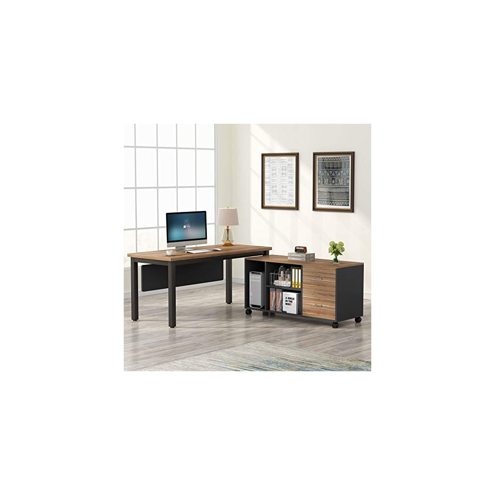 Tribesigns L-Shaped Computer Desk with Storage Drawers Cabinet Set, Large Executive Office Desk with Shelves, Industrial Busi