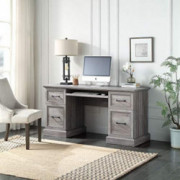 BELLEZE Modern Executive Home Office Computer Desk Table with Two Storage Drawers, Two File Drawers, Slideout Keyboard, and M
