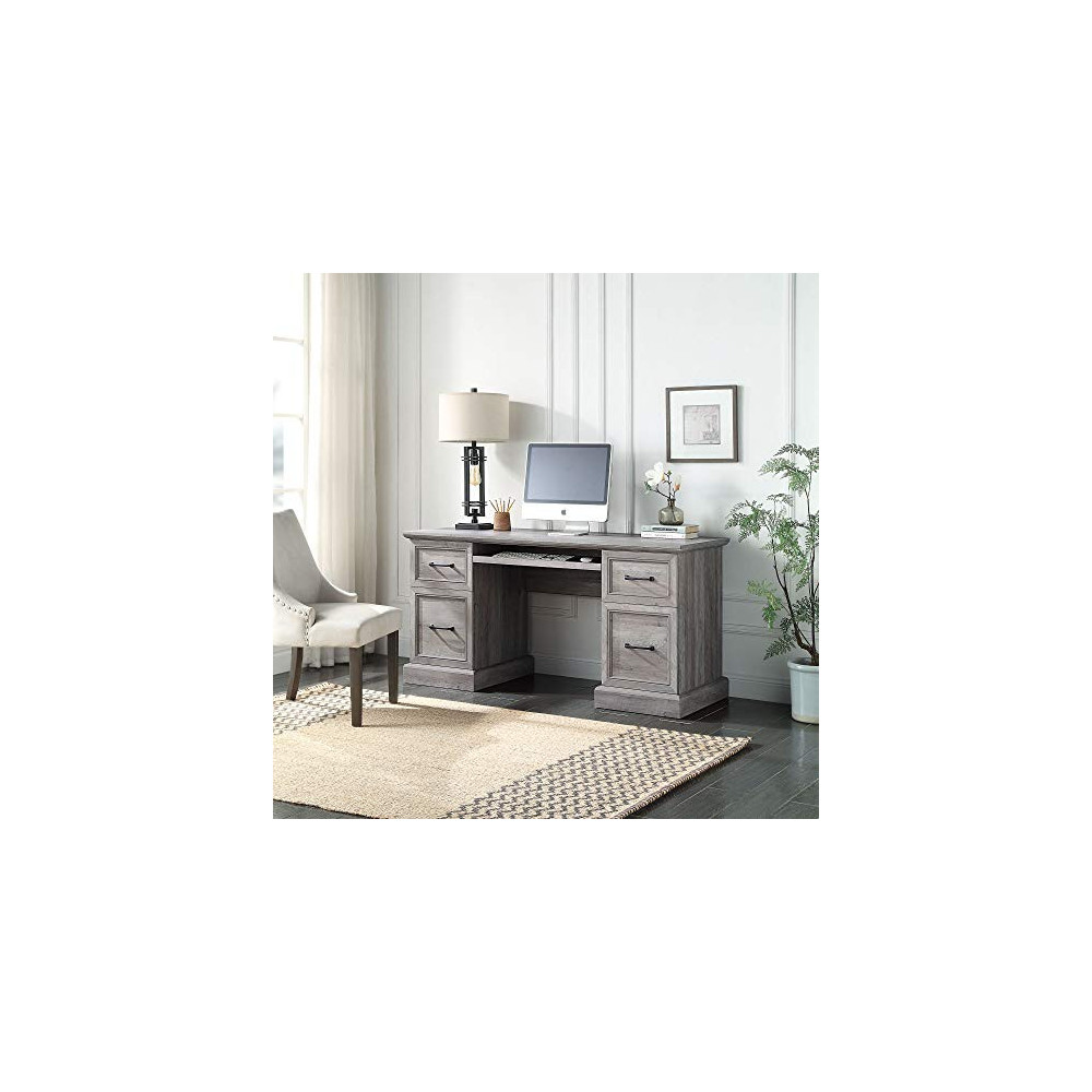 BELLEZE Modern Executive Home Office Computer Desk Table with Two Storage Drawers, Two File Drawers, Slideout Keyboard, and M