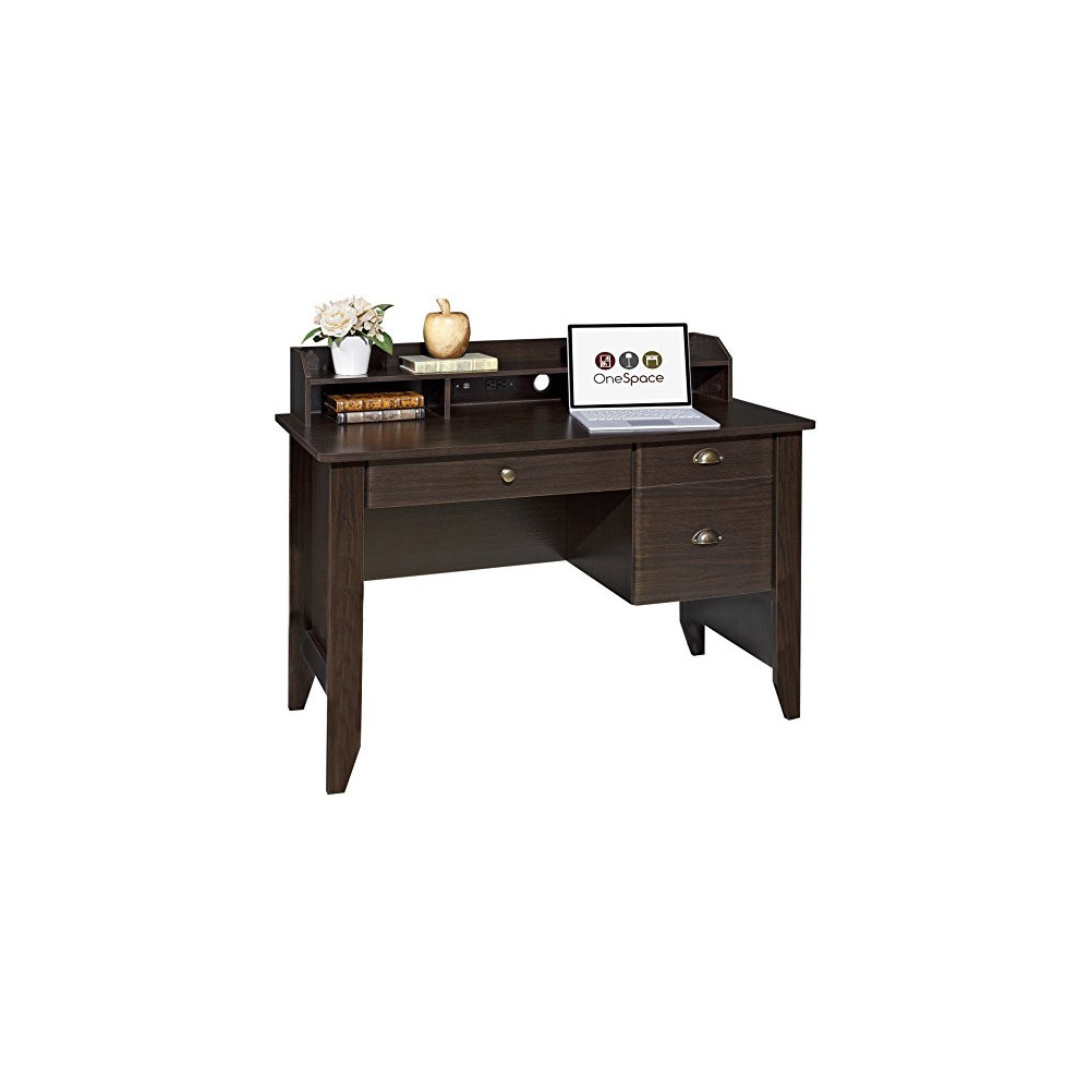 OneSpace Executive Desk with Hutch, Espresso