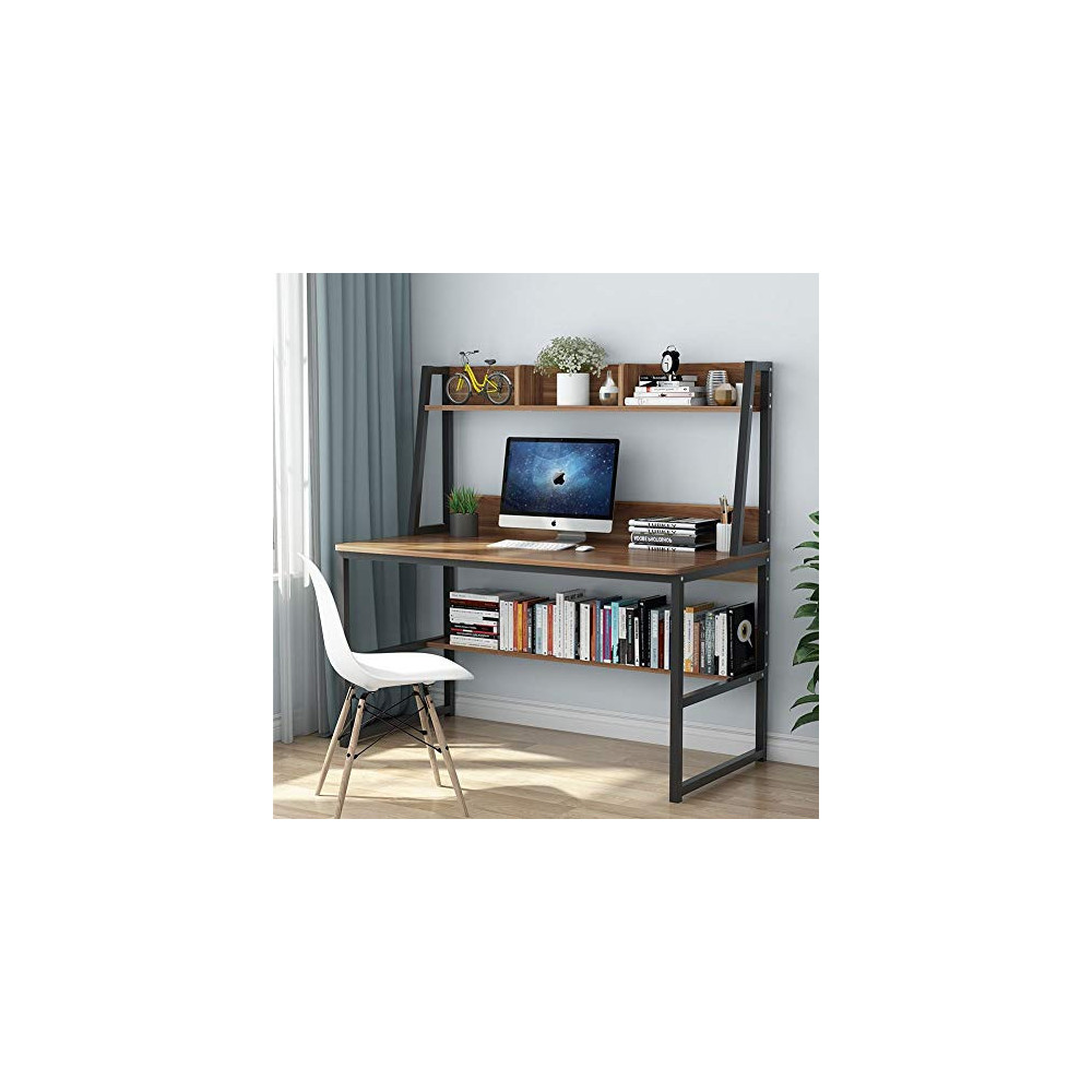 Tribesigns Computer Desk with Hutch, 47 Inches Home Office Desk with Space Saving Design with Bookshelf for Small Spaces  Dar