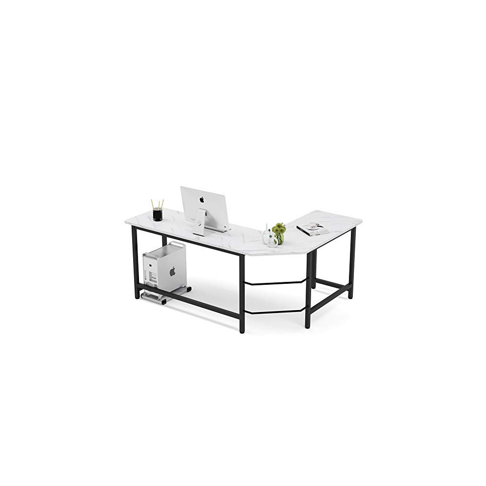 Tribesigns Modern L-Shaped Desk, Corner Computer Desk PC Laptop Gaming Table Workstation for Home Office, White Faux Marble/B