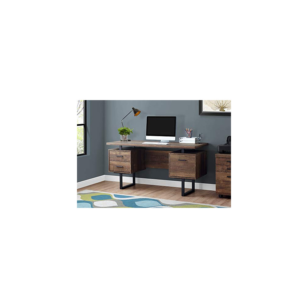 Monarch Specialties Computer Desk with Drawers - Contemporary Style - Home & Office Computer Desk with Metal Legs - 60"L  Bro