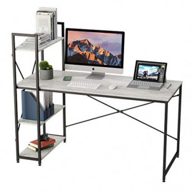 Bestier Computer Desk 55 Inch with Storage Shelves Writing Desk with Bookshelf Reversible PC Study Table for Home Office Bedr