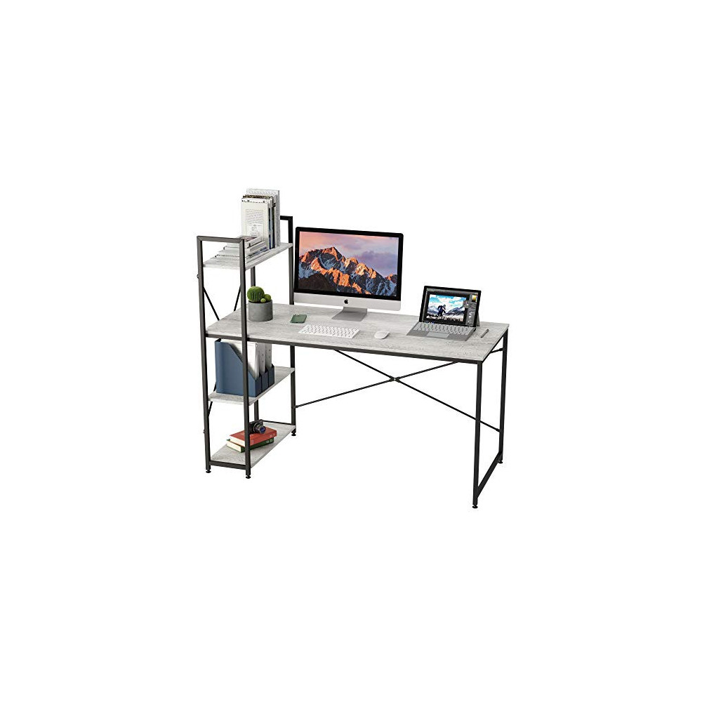 Bestier Computer Desk 55 Inch with Storage Shelves Writing Desk with Bookshelf Reversible PC Study Table for Home Office Bedr