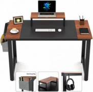 Computer Desk, Home Office Study Table Writing Small Desk 47", Workstation PC Desk with Monitor Stand, Storage Bag and Headph
