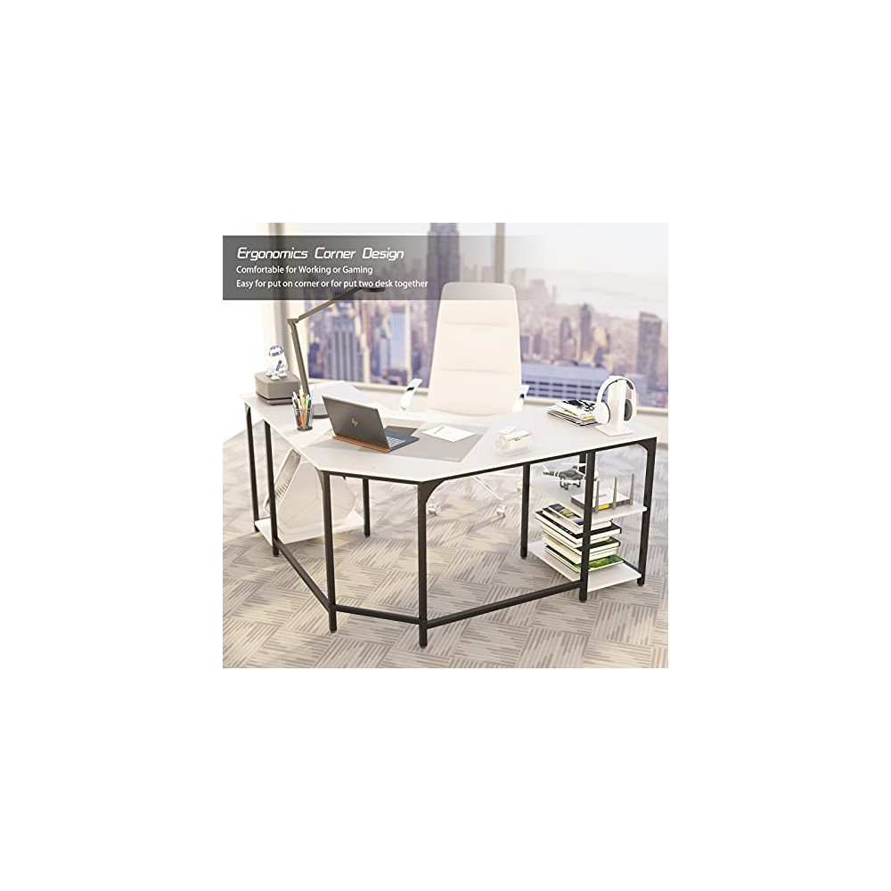 Earthsign L Shaped Home Office Desk with Four Shelves Storage