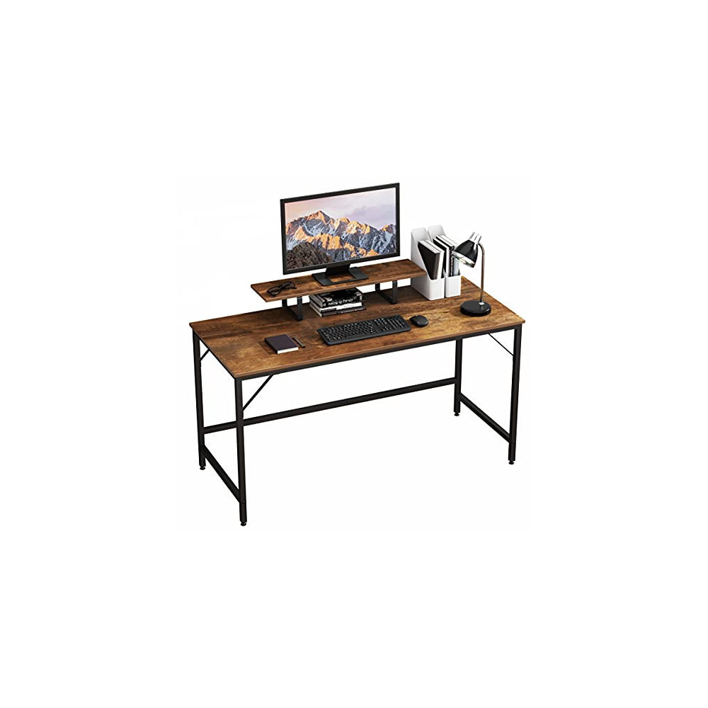 HOMEYFINE Computer Desk,Laptop Table with Storage for Controller,55 Inches,Wood and Metal,Study Table for Home Office Vintage
