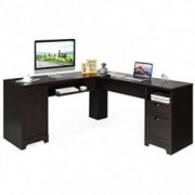 Tangkula L-Shaped Desk, 66" × 66" Corner Computer Desk with Drawers and Storage Cabinet, Home Office Desk, Space-Saving L Sha