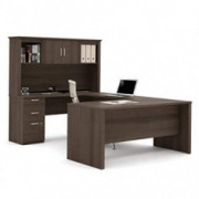 Bestar Logan U or L-Shaped Executive Office Desk with Pedestal and Hutch, 66W, Antigua