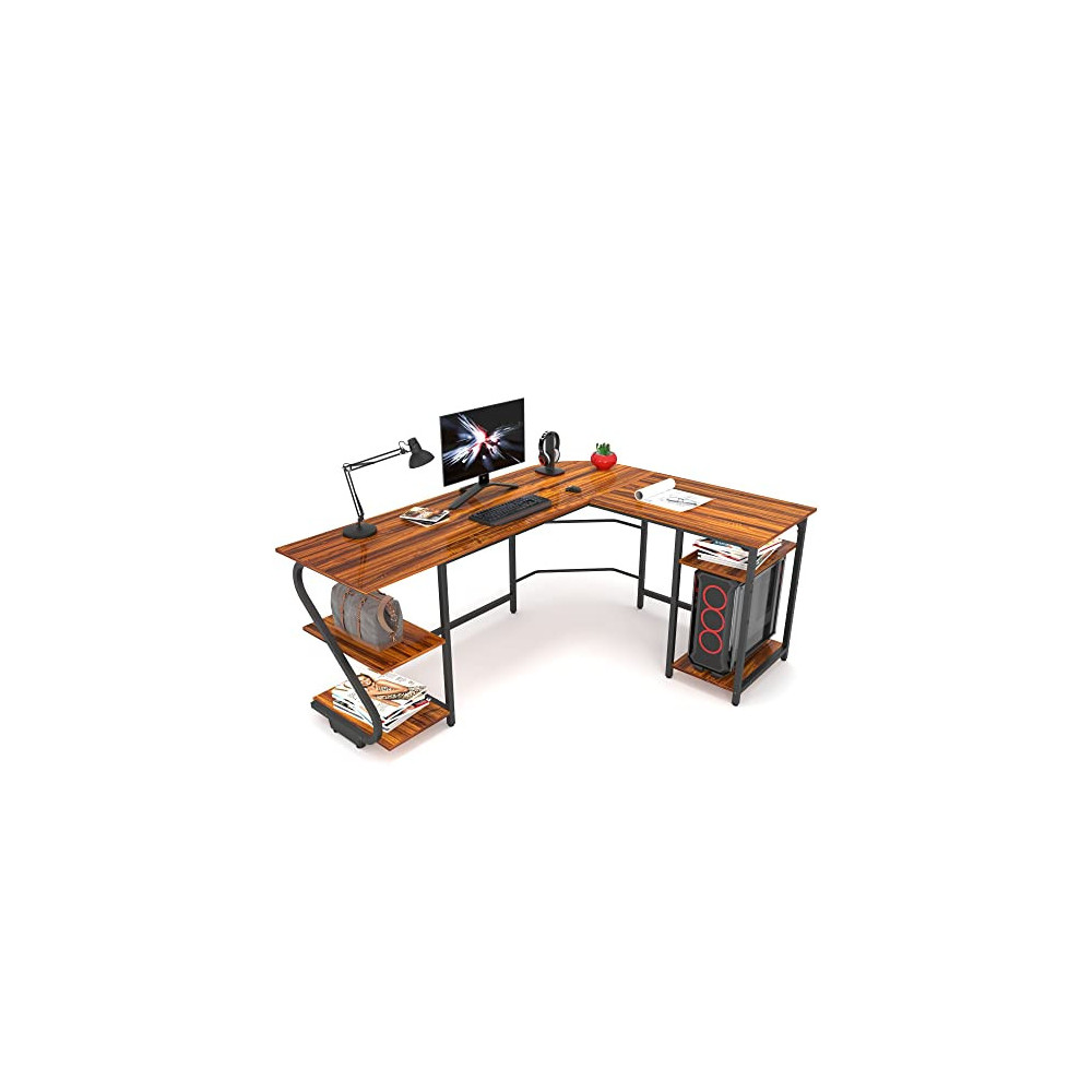 Gezen L Shaped Desk with Storage Shelf Reversible Gaming Desk Corner Computer Desk for Home Office, Spacious Laptop Table Sav