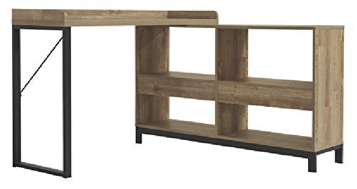Signature Design by Ashley Gerdanet Modern Farmhouse Home Office L-Shaped Desk with Side Storage, Beige