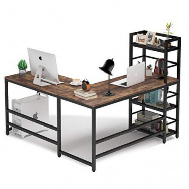Tribesigns 59 Inch L Shaped Desk with Storage Bookshelf, Reversible Corner Desk with 4 Tier Shelves for Home Office, Space-Sa