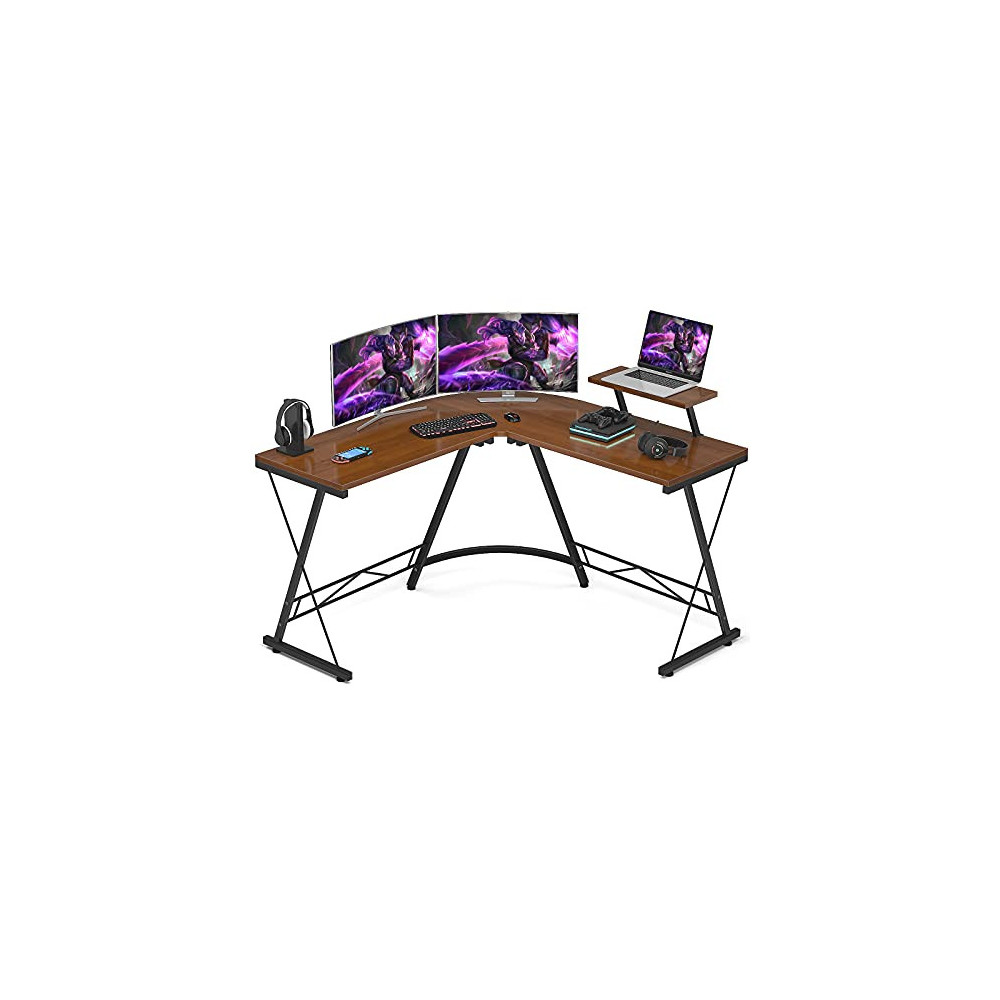 Foxemart L Shaped Gaming Desk 51 Corner Gaming Desk Home Office Desks with Large Monitor Stand Computer Desk with Round Cor