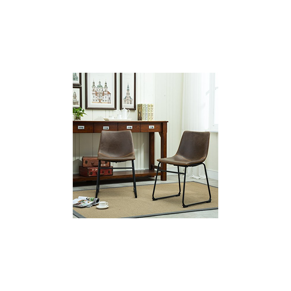 Roundhill Furniture Lotusville PU Leather Dining Chairs, Set of 2, Brown