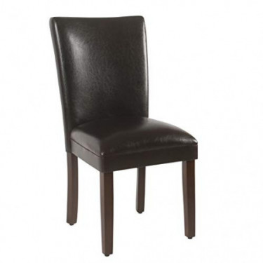 HomePop Parsons Upholstered Accent Dining Chair, Set of 2, Dark Brown Faux Leather