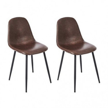 CangLong Faux Leather Dining Back Modern Side Chair for Pub Coffee Home, Set of 2, Dark Brown