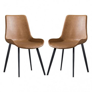 Zerifevni Dining Chair Leather Upholstered Mid-Century Style Kitchen Side Comfy Chairs Set of 2  Brown 