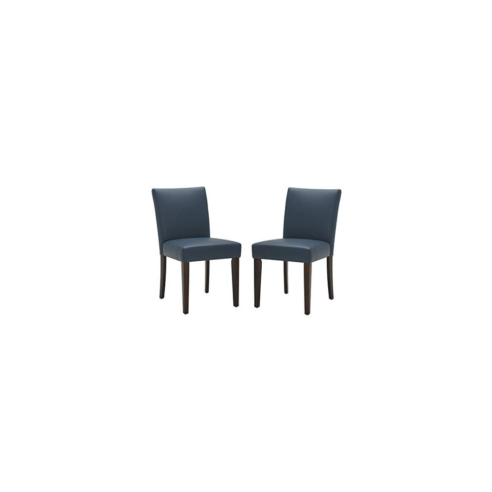 CHITA Upholstered Faux Leather Dining Chair, Modern Kitchen Side Chair  Set of 2, Dark Blue 
