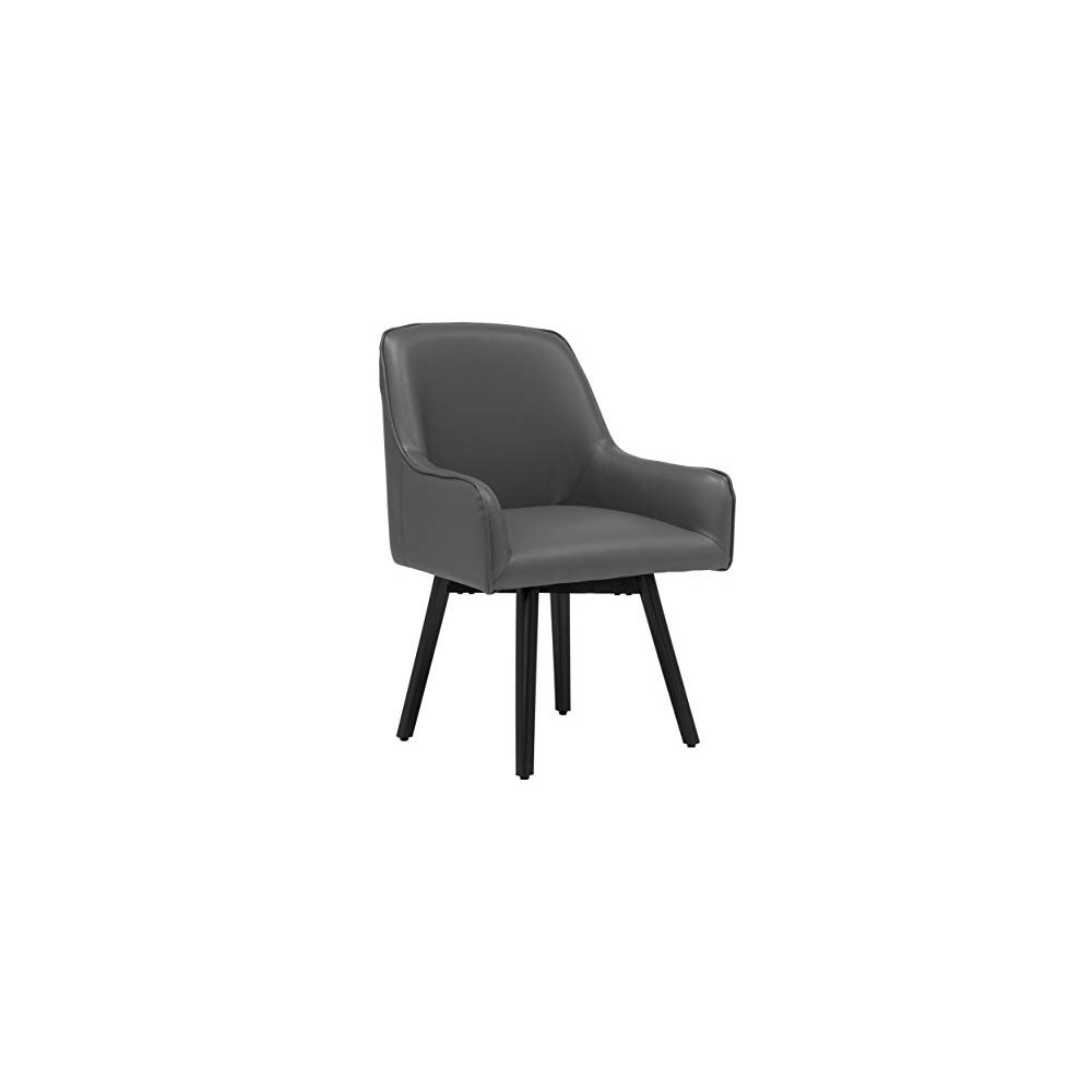 Studio Designs Home Spire Luxe Swivel Accent Chair with Arms, Guest/Dining/Office, Black/Smoke Grey Blended Leather